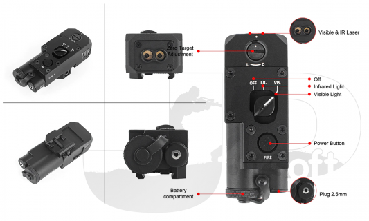 GK Tactical CQBL-1 Laser with IR / Visible Red / Black